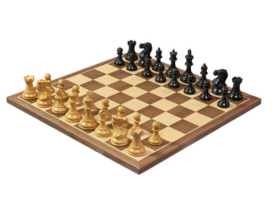 Compact Elite Ebonised Chess Pieces, 15.75" Walnut Board & Vinyl Box - Official Staunton™ 