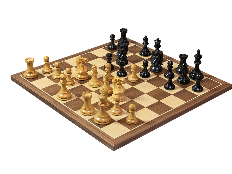 Compact Elite Ebonised Chess Pieces, 15.75" Walnut Board & Vinyl Box - Official Staunton™ 