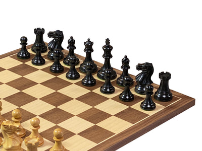 Compact Elite Ebonised Chess Pieces, 15.75" Walnut Board & Vinyl Box - Official Staunton™ 