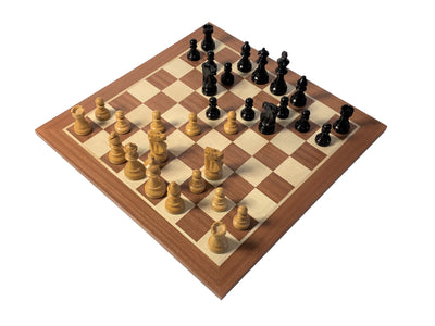 Compact British Black Mahogany Chess Set & Mahogany Box - Official Staunton™ 