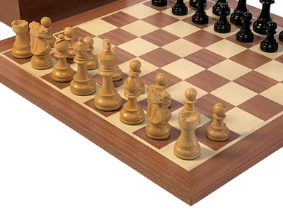 Compact British Black Mahogany Chess Set & Mahogany Box - Official Staunton™ 