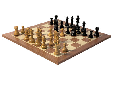 Compact British Black Mahogany Chess Set & Mahogany Box - Official Staunton™ 