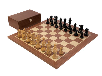 Compact British Black Mahogany Chess Set & Mahogany Box - Official Staunton™ 