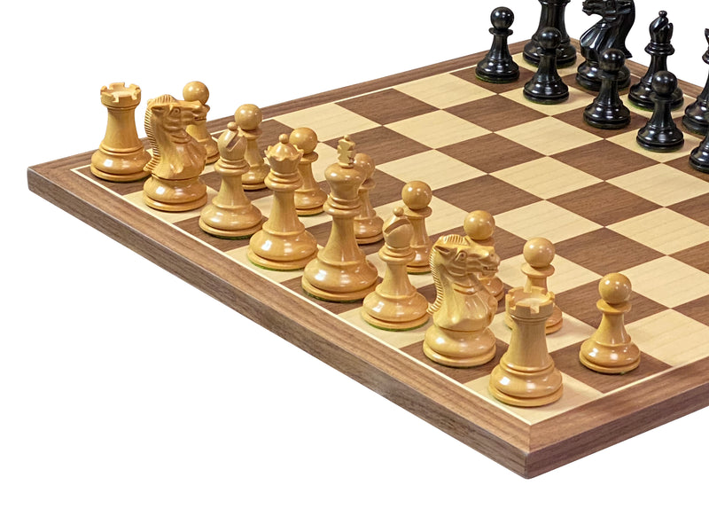 Compact Elite Ebonised Chess Pieces, 15.75" Walnut Board & Vinyl Box - Official Staunton™ 