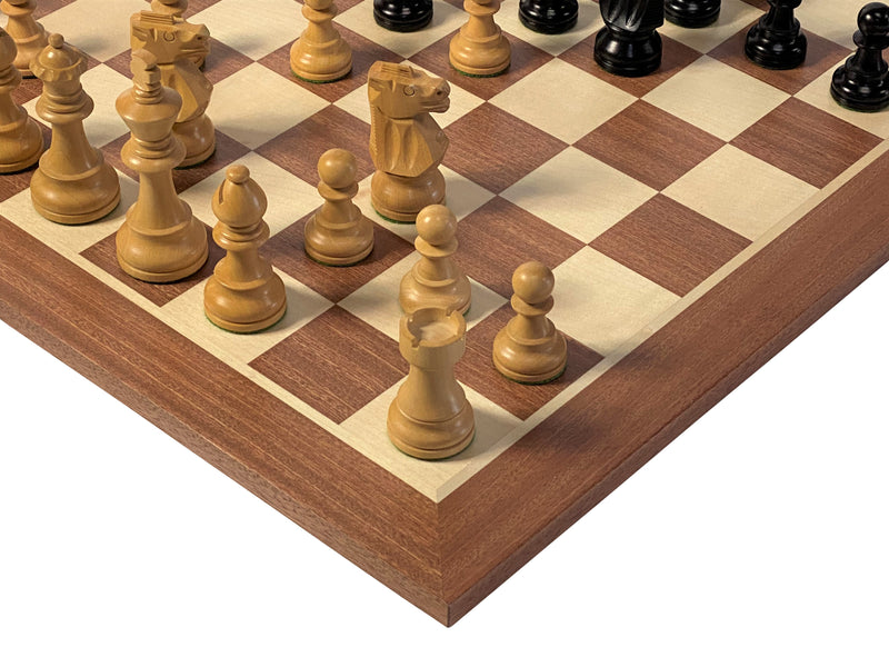 Compact British Black Mahogany Chess Set & Mahogany Box - Official Staunton™ 