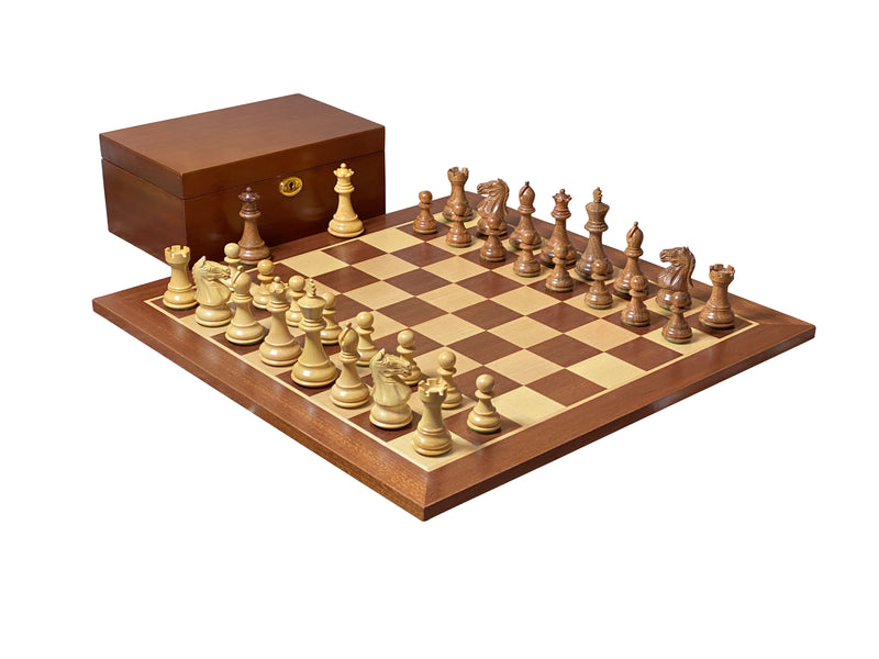 Queens Gambit Acacia Pieces 15.75" Mahogany Chessboard & Box - Official Staunton™ 