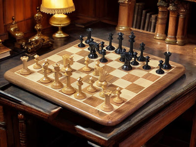 Mark Antony Ebony Chessmen and 21" Acacia Rounded Chessboard - Official Staunton™ 