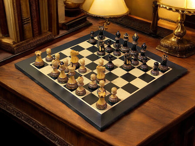 3" Parker Chessmen 16 "Anegre Board and Mahogany Slide Box - Official Staunton™ 