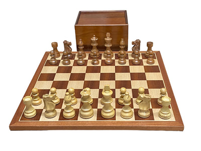 Compact British Acacia, Mahogany Chessboard & Slide Box - Official Staunton™ 