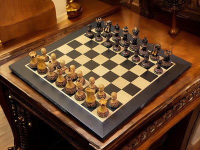 3" Parker Chessmen 16 "Anegre Board and Mahogany Slide Box - Official Staunton™ 