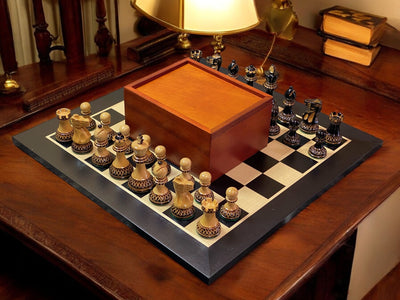 3" Parker Chessmen 16 "Anegre Board and Mahogany Slide Box - Official Staunton™ 