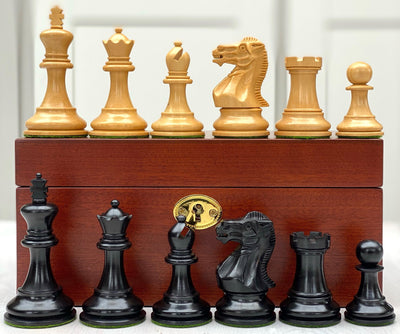 Elite Staunton Black Chess Pieces & Mahogany Box - Official Staunton™ 