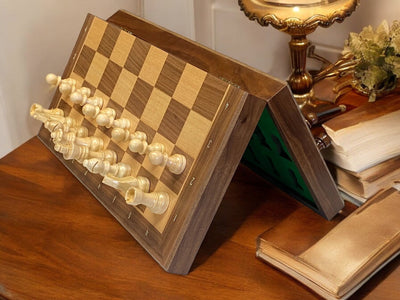 13 Inch Walnut and Maple Magnetic Chess Set - Official Staunton™ 