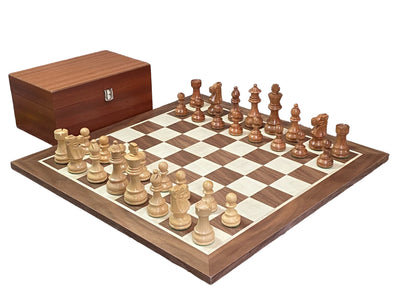 4” British Acacia Walnut Chess Set & Mahogany Box - Official Staunton™ 