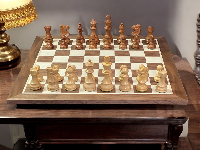 4” British Acacia Walnut Chess Set & Mahogany Box - Official Staunton™ 