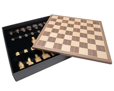 Compact Lewis Chessmen in Presentation Case & Walnut Chessboard - Official Staunton™ 