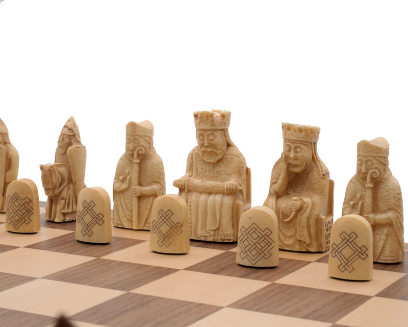 Compact Lewis Chessmen in Presentation Case & Walnut Chessboard - Official Staunton™ 