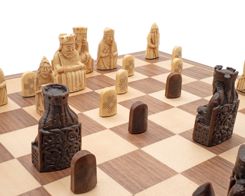 Compact Lewis Chessmen in Presentation Case & Walnut Chessboard - Official Staunton™ 