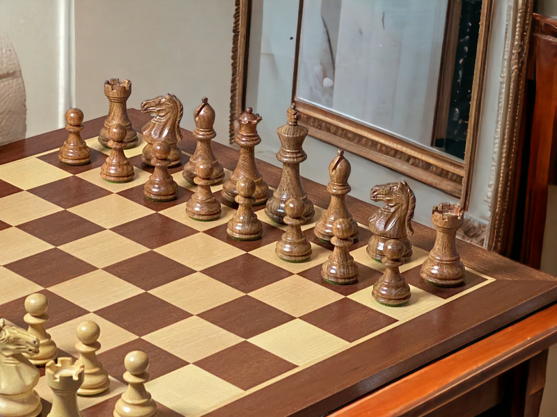 Queens Gambit Acacia Pieces 15.75" Mahogany Chessboard & Box - Official Staunton™ 