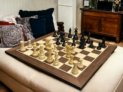 4" British Black Chess Pieces, 20" Wenge Chess Board, Vinyl Chess Box - Official Staunton™ 