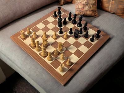 Compact British Black Mahogany Chess Set & Mahogany Box - Official Staunton™ 