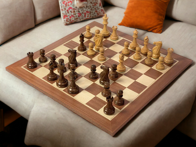 Stallion Acacia Chess Pieces, 19" Mahogany Chess Board & Mahogany Box - Official Staunton™ 