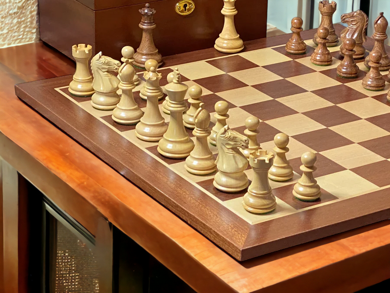 Queens Gambit Acacia Pieces 15.75" Mahogany Chessboard & Box - Official Staunton™ 