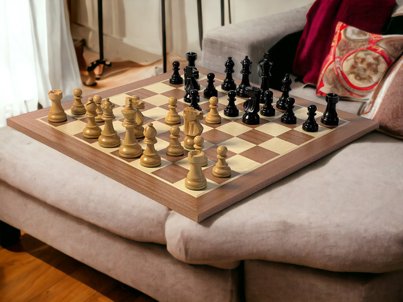 Compact British Black Mahogany Chess Set & Mahogany Box - Official Staunton™ 