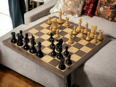 3.5" Stallion Black Chessmen 19" Walnut Chess Board & Vinyl Box - Official Staunton™ 