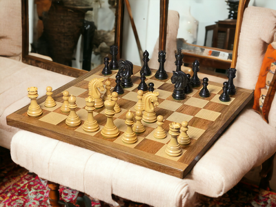 Imperial Boxwood Ebonised Chess Pieces, 20" Acacia Board & Vinyl Box - Official Staunton™ 