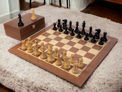 Stallion Black Chess Pieces, 19" Mahogany Chess Board & Mahogany Box - Official Staunton™ 