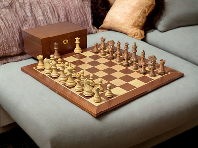 Queens Gambit Acacia Pieces 15.75" Mahogany Chessboard & Box - Official Staunton™ 