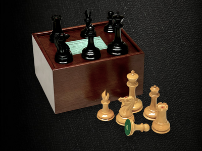 1850 London Boxwood and Ebony 3.5 Inch Replica Chessmen - Official Staunton™ 