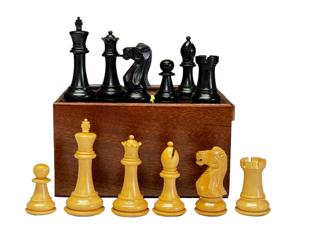 Old English Boxwood and Black Chess Pieces & Slide Box - Official Staunton™ 