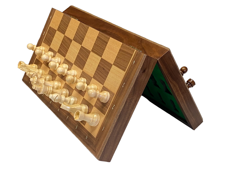 13 Inch Walnut and Maple Magnetic Chess Set - Official Staunton™ 